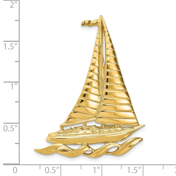 Lovely Rita's Pendants & Charms 14k Yellow Gold Polished Texture Finish Sailboat with Waves Design Charm Pendant