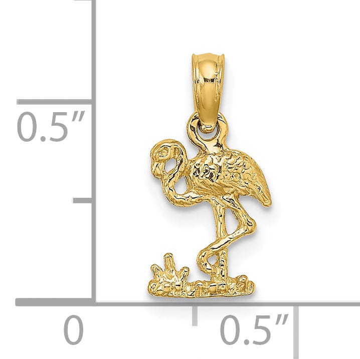 Lovely Rita's Pendants & Charms 14K Yellow Gold Polished Texture Finish Small Size Flamingo Standing Charm Pendant