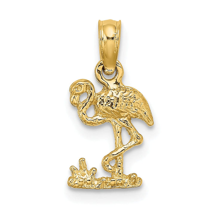 Lovely Rita's Pendants & Charms 14K Yellow Gold Polished Texture Finish Small Size Flamingo Standing Charm Pendant
