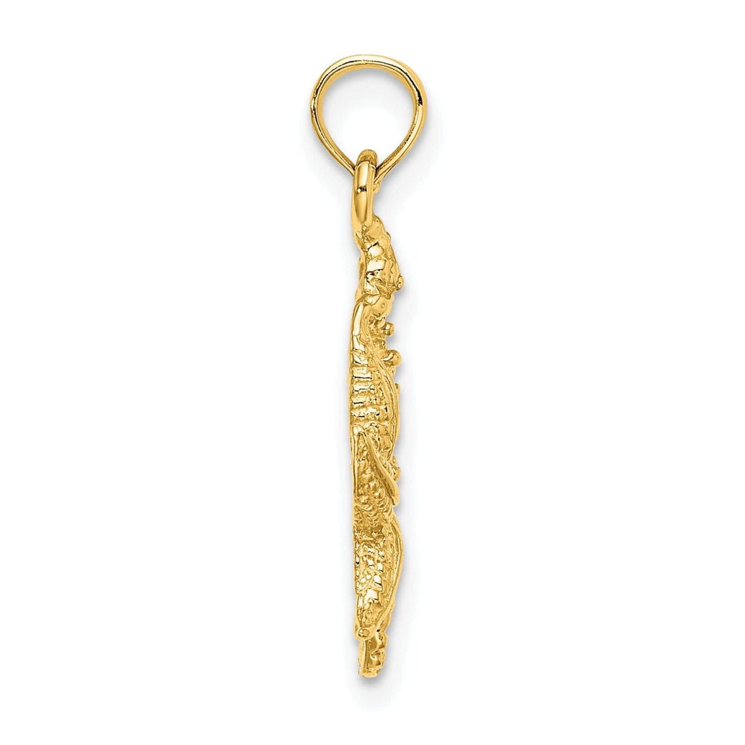 Lovely Rita's Pendants & Charms 14K Yellow Gold Polished Texture Finish Solid Starfish and Seahorse Design Charm Pendant
