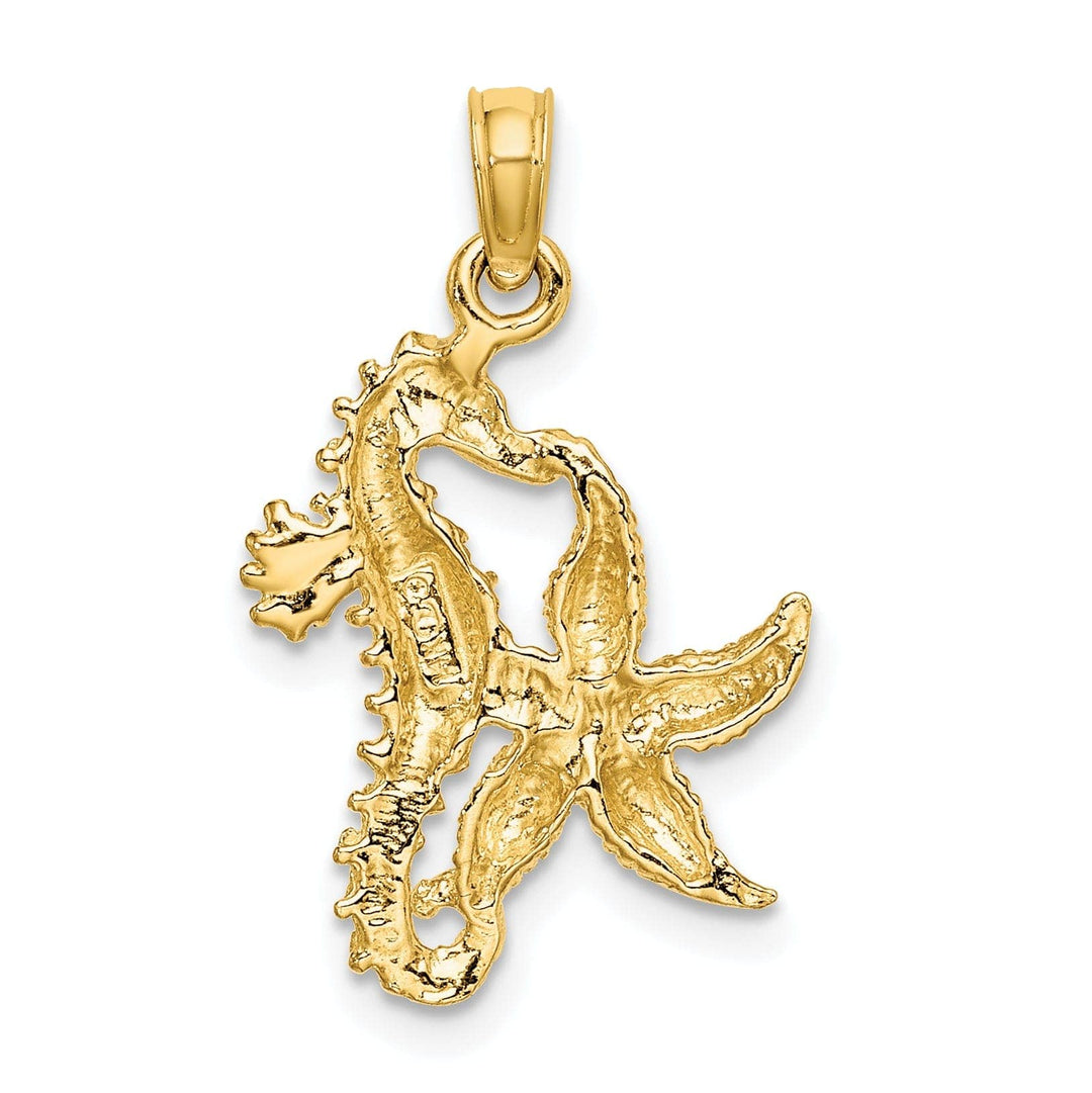 Lovely Rita's Pendants & Charms 14K Yellow Gold Polished Texture Finish Solid Starfish and Seahorse Design Charm Pendant