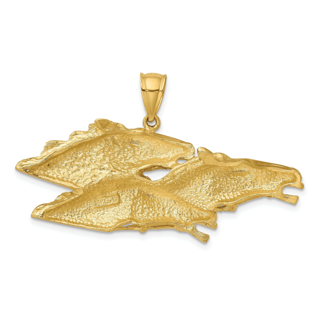 Lovely Rita's Pendants & Charms 14K Yellow Gold Polished Texture Finish Triple Racing Horse Head Charm Pendant