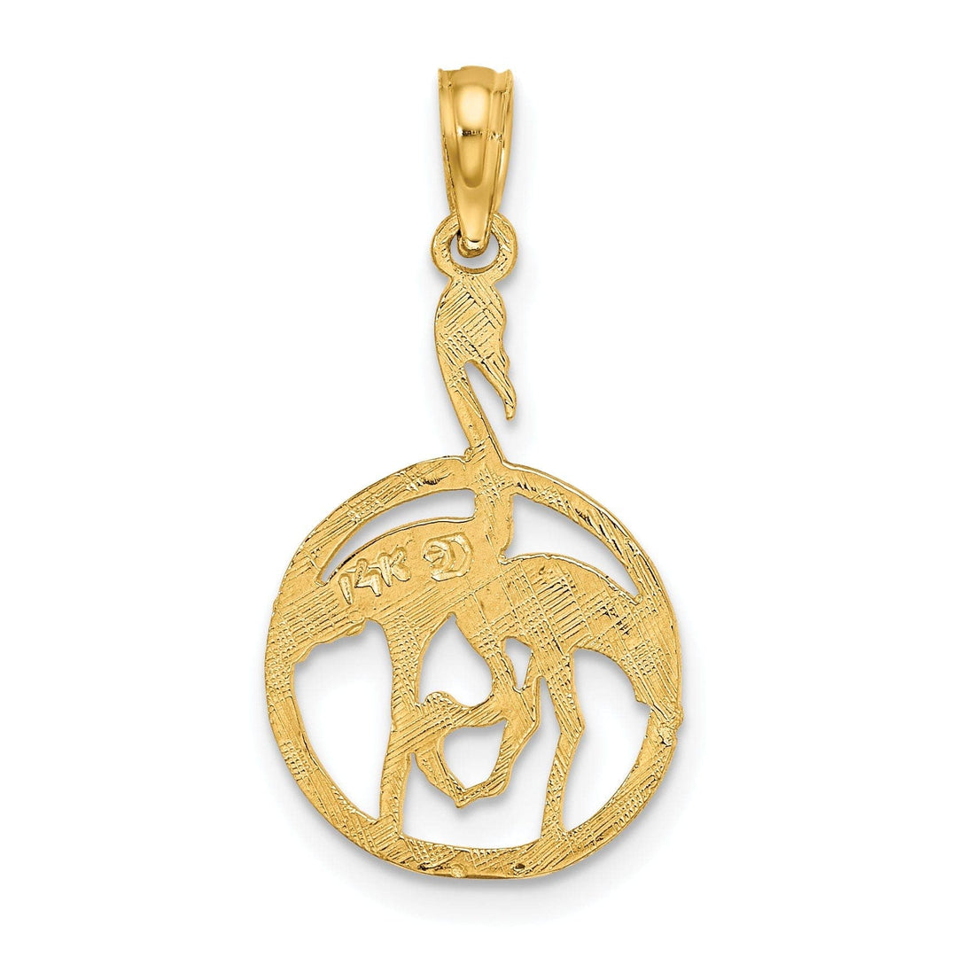 Lovely Rita's Pendants & Charms 14K Yellow Gold Polished Texture Finish Two Flamingos In Circle Design Charm Pendant
