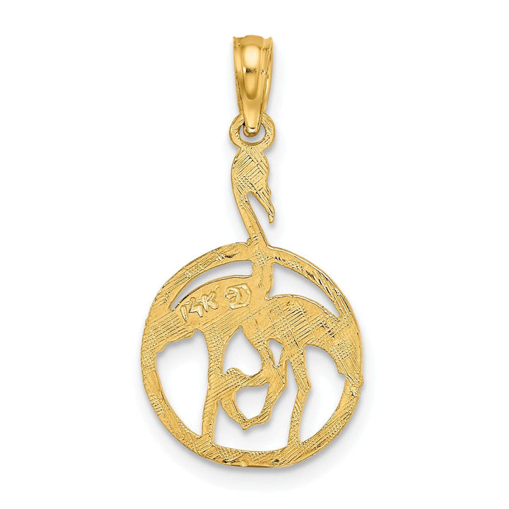 Lovely Rita's Pendants & Charms 14K Yellow Gold Polished Texture Finish Two Flamingos In Circle Design Charm Pendant