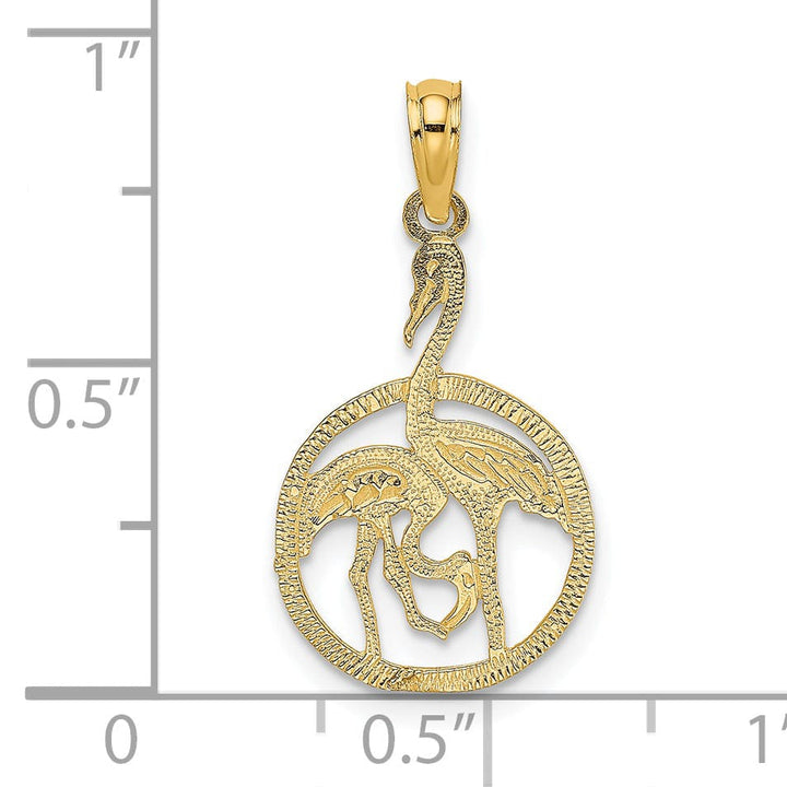 Lovely Rita's Pendants & Charms 14K Yellow Gold Polished Texture Finish Two Flamingos In Circle Design Charm Pendant