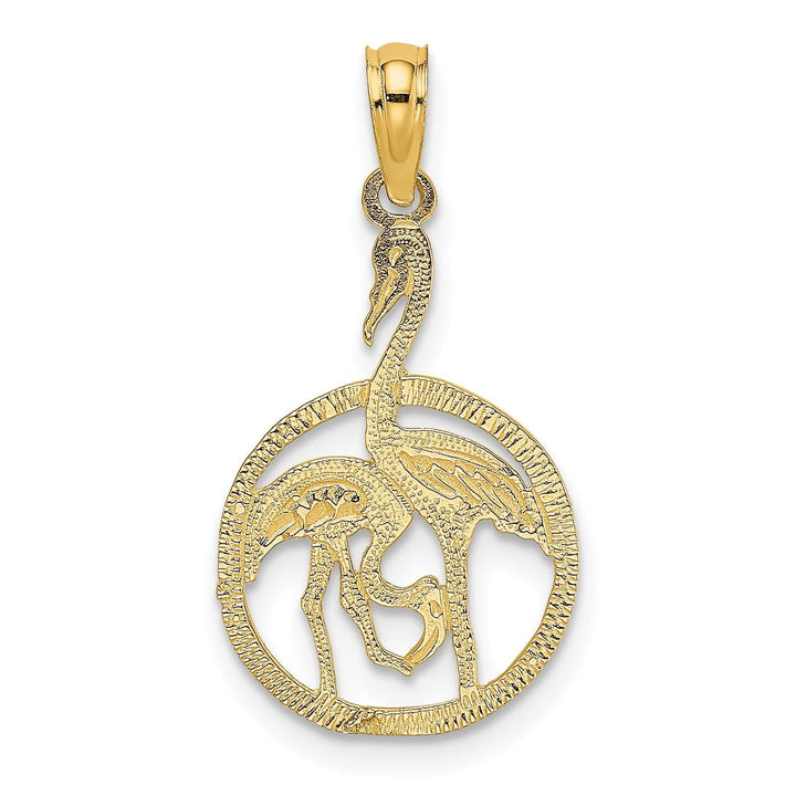 Lovely Rita's Pendants & Charms 14K Yellow Gold Polished Texture Finish Two Flamingos In Circle Design Charm Pendant