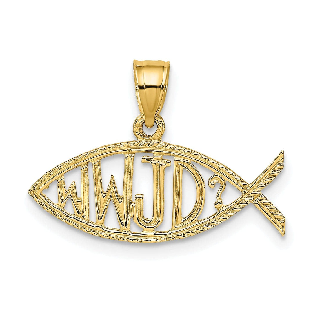Lovely Rita's Pendants & Charms 14K Yellow Gold Polished Texture Finish "WWJD" Ichthus Fish Pendant