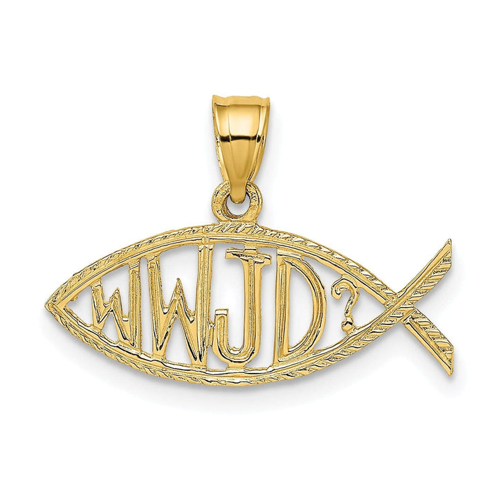 Lovely Rita's Pendants & Charms 14K Yellow Gold Polished Texture Finish "WWJD" Ichthus Fish Pendant