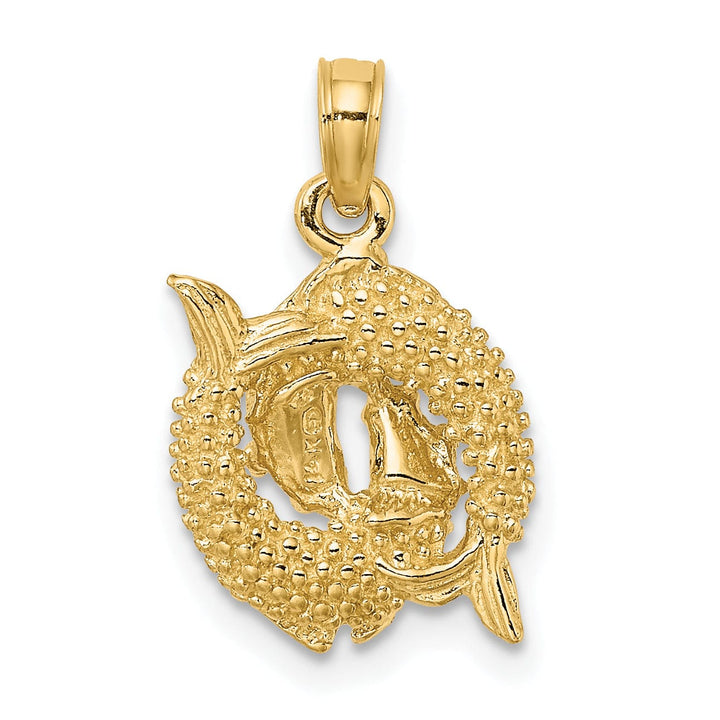 Lovely Rita's Pendants & Charms 14k Yellow Gold Polished Texture Finish3-D Pisces Zodiac Charm Pendant