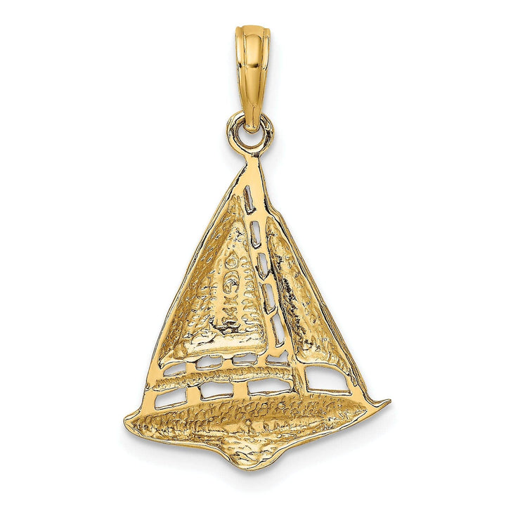 Lovely Rita's Pendants & Charms 14K Yellow Gold Polished Texture Finished 2-Dimensional Sailboat Design Charm Pendant
