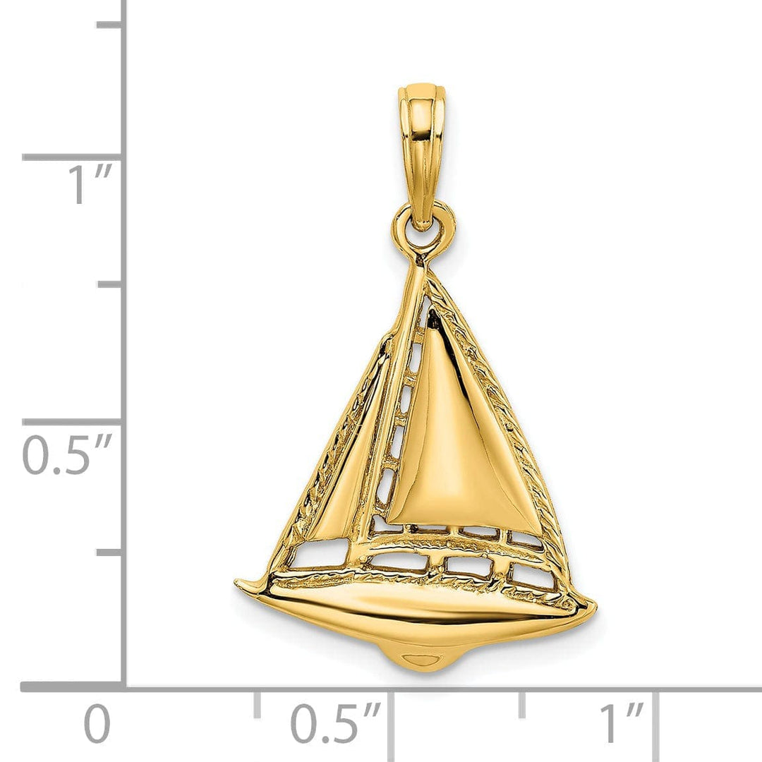 Lovely Rita's Pendants & Charms 14K Yellow Gold Polished Texture Finished 2-Dimensional Sailboat Design Charm Pendant
