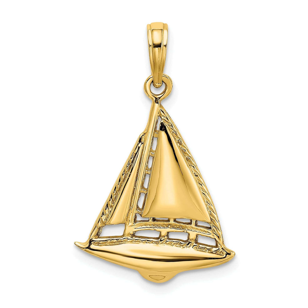 Lovely Rita's Pendants & Charms 14K Yellow Gold Polished Texture Finished 2-Dimensional Sailboat Design Charm Pendant