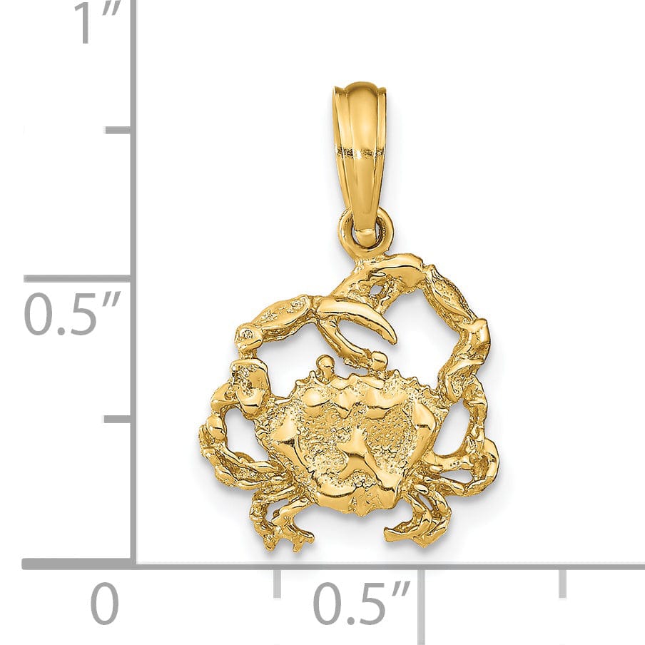 Lovely Rita's Pendants & Charms 14k Yellow Gold Polished Texture Finished Blue Claw Crab Charm Pendant