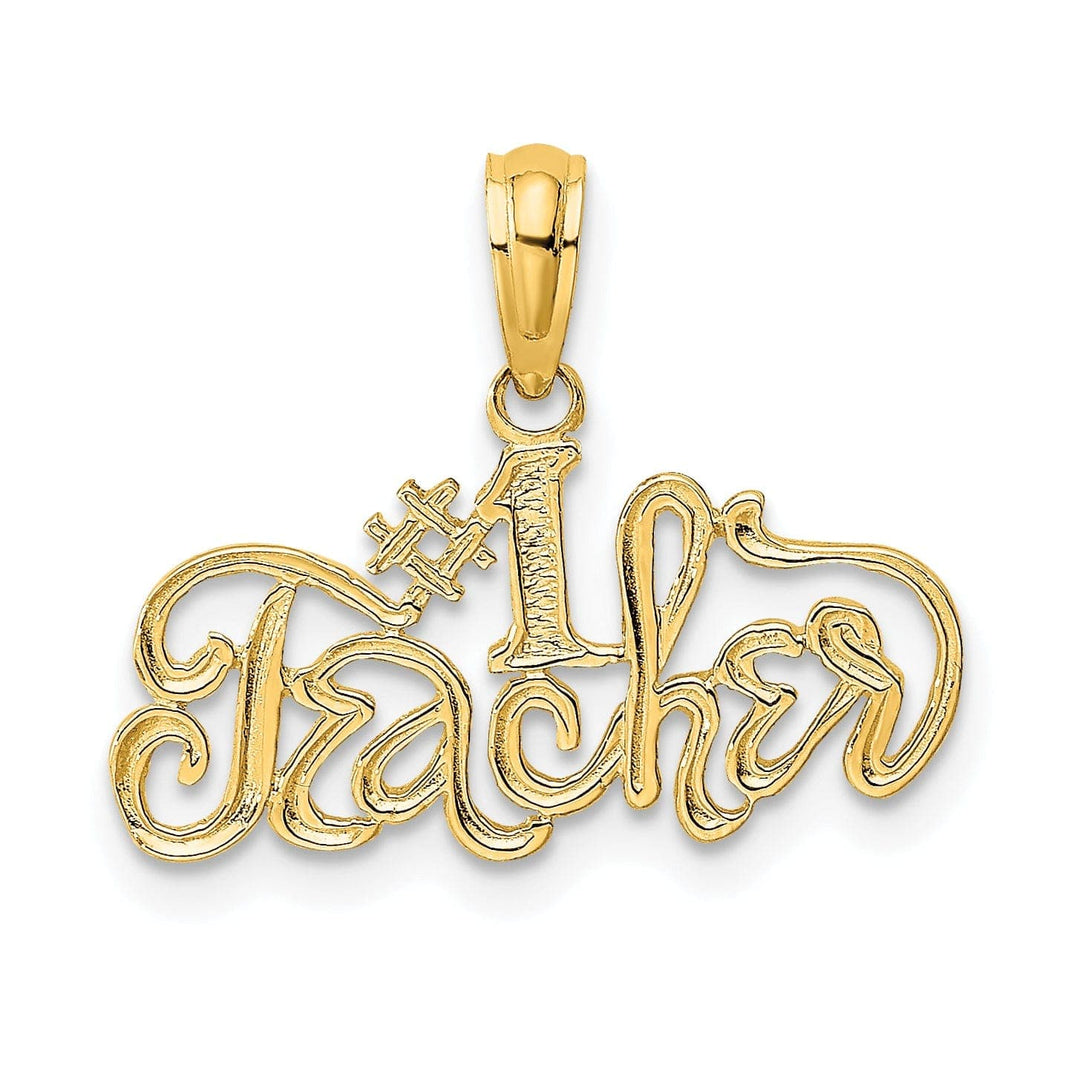 Lovely Rita's Pendants & Charms 14K Yellow Gold Polished Textured #1 TEACHER Charm Design Pendant