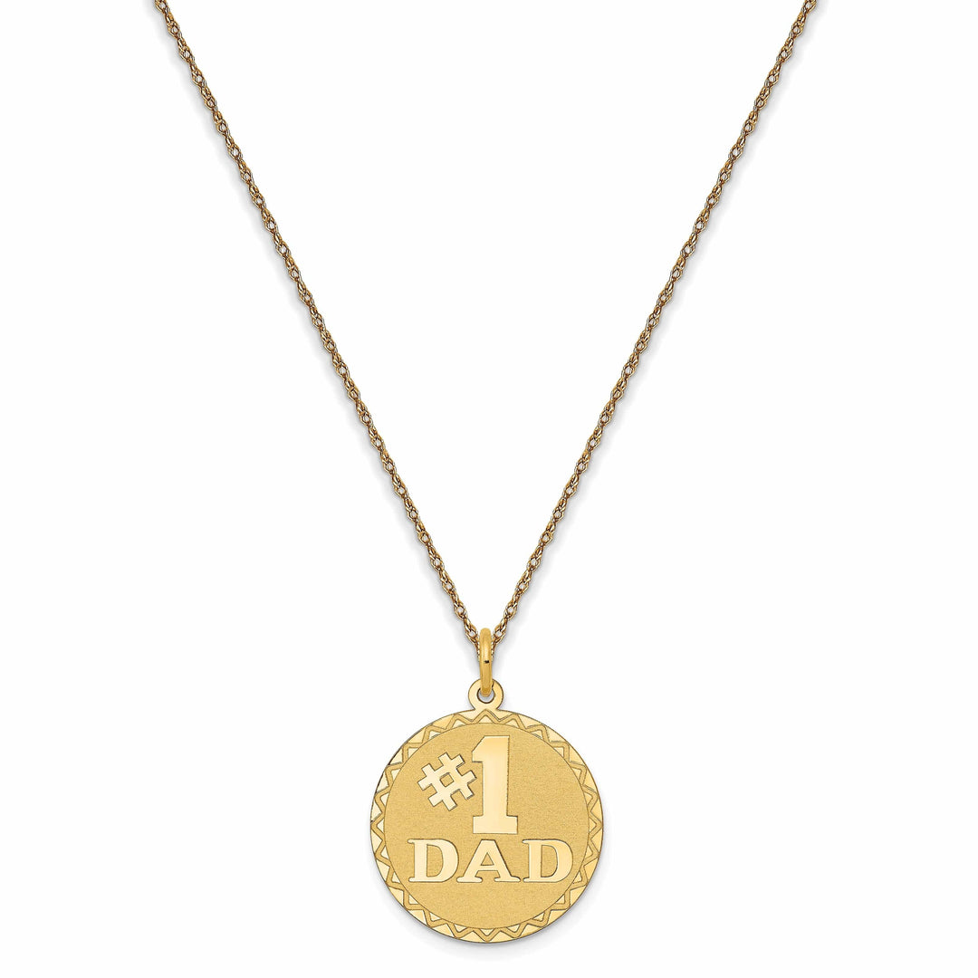 Lovely Rita's Pendants & Charms 14k Yellow Gold Polished Textured Finish # 1 Dad Round Shape Charm Pendant with 18-inch Rope Necklace Chain