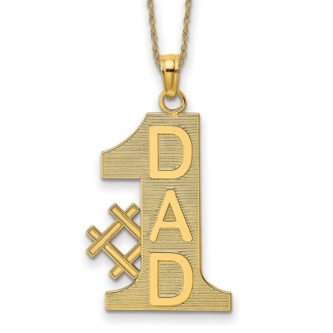Lovely Rita's Pendants & Charms 14k Yellow Gold Polished Textured Finish # 1 Dad Vertical Shape Charm Pendant with 18-inch Rope Chain Necklace