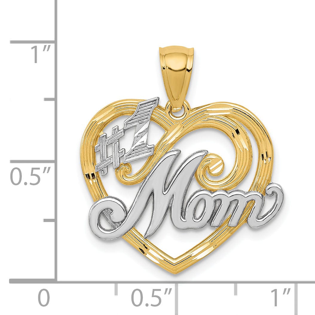 Lovely Rita's Pendants & Charms 14k Yellow Gold Polished Textured Finish #1 MOM in Heart Design Pendant