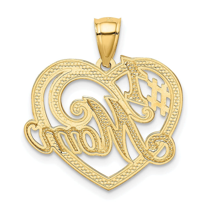 Lovely Rita's Pendants & Charms 14k Yellow Gold Polished Textured Finish #1 MOM in Heart Design Pendant