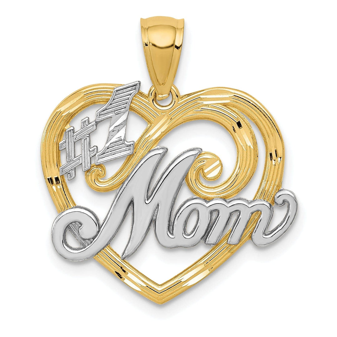 Lovely Rita's Pendants & Charms 14k Yellow Gold Polished Textured Finish #1 MOM in Heart Design Pendant