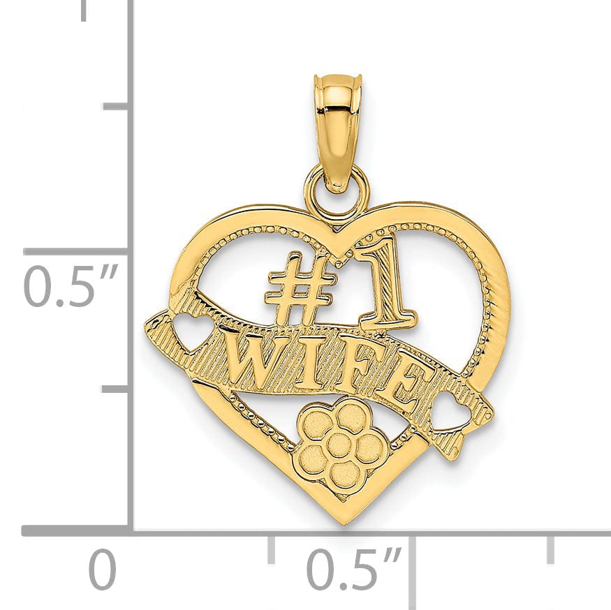 Lovely Rita's Pendants & Charms 14k Yellow Gold Polished Textured Finish #1 WIFE in Heart Shape Design Charm Pendant