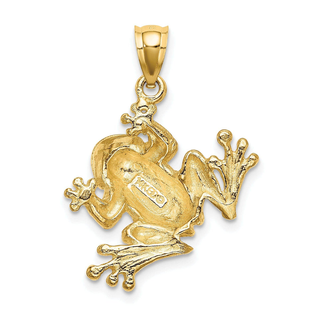 Lovely Rita's Pendants & Charms 14K Yellow Gold Polished Textured Finish 2-Dimensional Frog Sitting Design Charm Pendant
