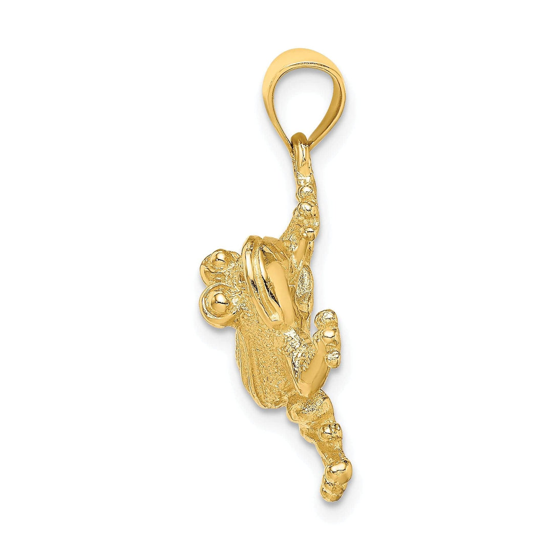 Lovely Rita's Pendants & Charms 14K Yellow Gold Polished Textured Finish 2-Dimensional Frog Sitting Design Charm Pendant