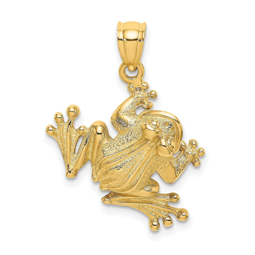 Lovely Rita's Pendants & Charms 14K Yellow Gold Polished Textured Finish 2-Dimensional Frog Sitting Design Charm Pendant