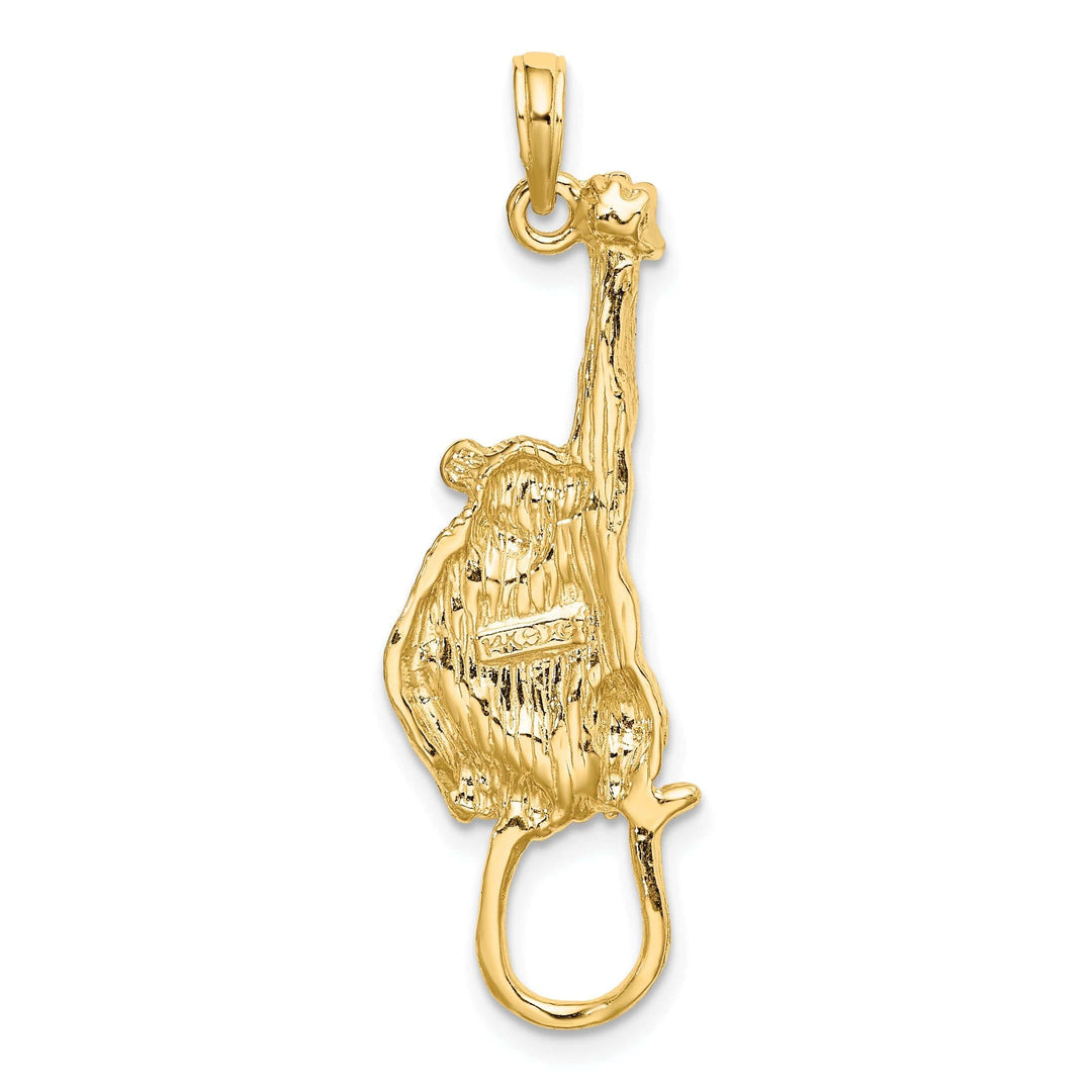 Lovely Rita's Pendants & Charms 14K Yellow Gold Polished Textured Finish 2-Dimensional Hanging Monkey Design Charm Pendant