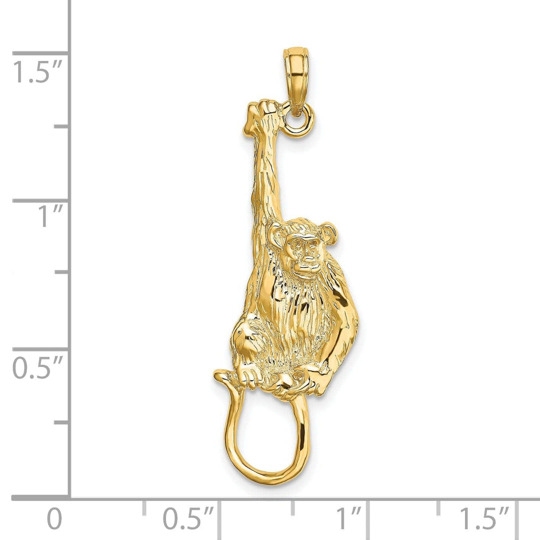 Lovely Rita's Pendants & Charms 14K Yellow Gold Polished Textured Finish 2-Dimensional Hanging Monkey Design Charm Pendant