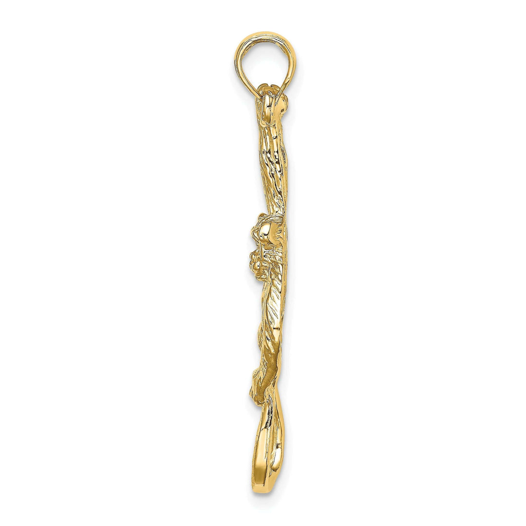 Lovely Rita's Pendants & Charms 14K Yellow Gold Polished Textured Finish 2-Dimensional Hanging Monkey Design Charm Pendant