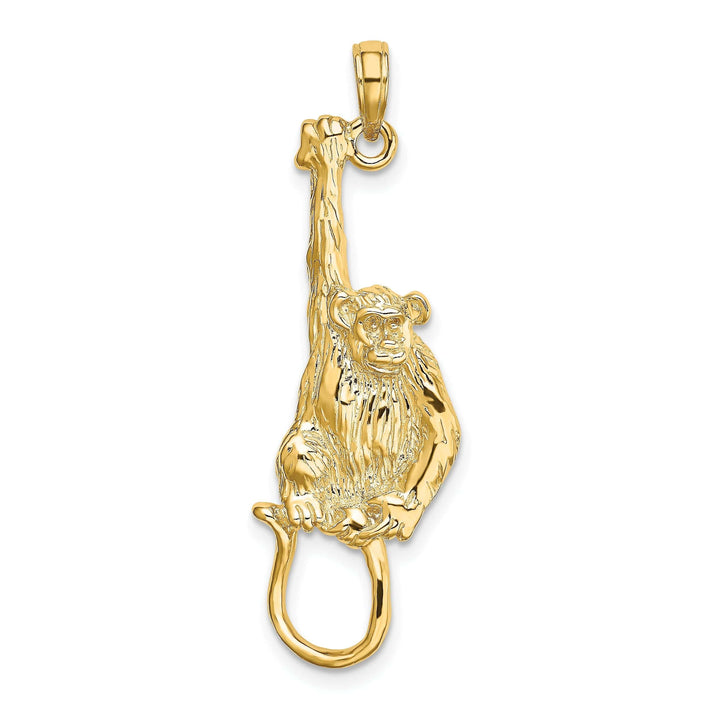 Lovely Rita's Pendants & Charms 14K Yellow Gold Polished Textured Finish 2-Dimensional Hanging Monkey Design Charm Pendant