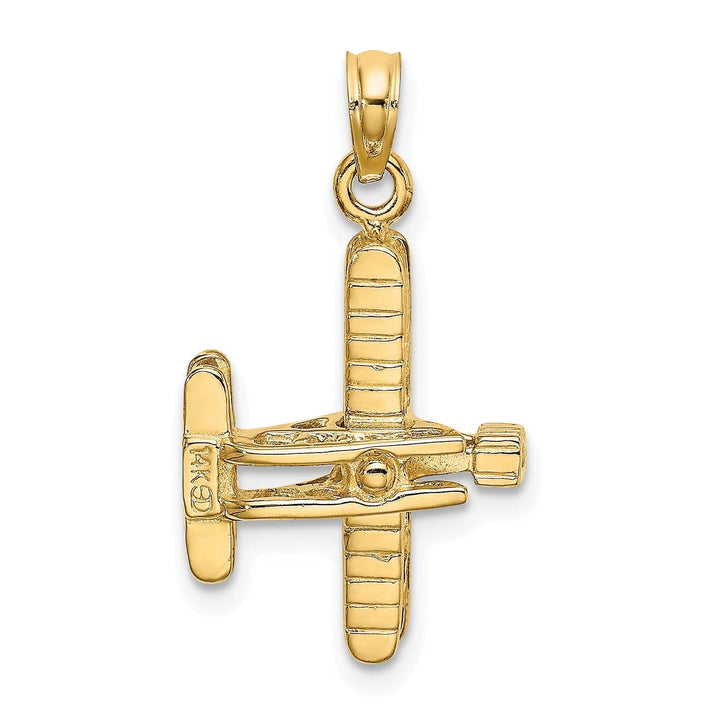 Lovely Rita's Pendants & Charms 14k Yellow Gold Polished Textured Finish 3-Dimensional Bi-Air Plane with Ribbed Wings Charm Pendant
