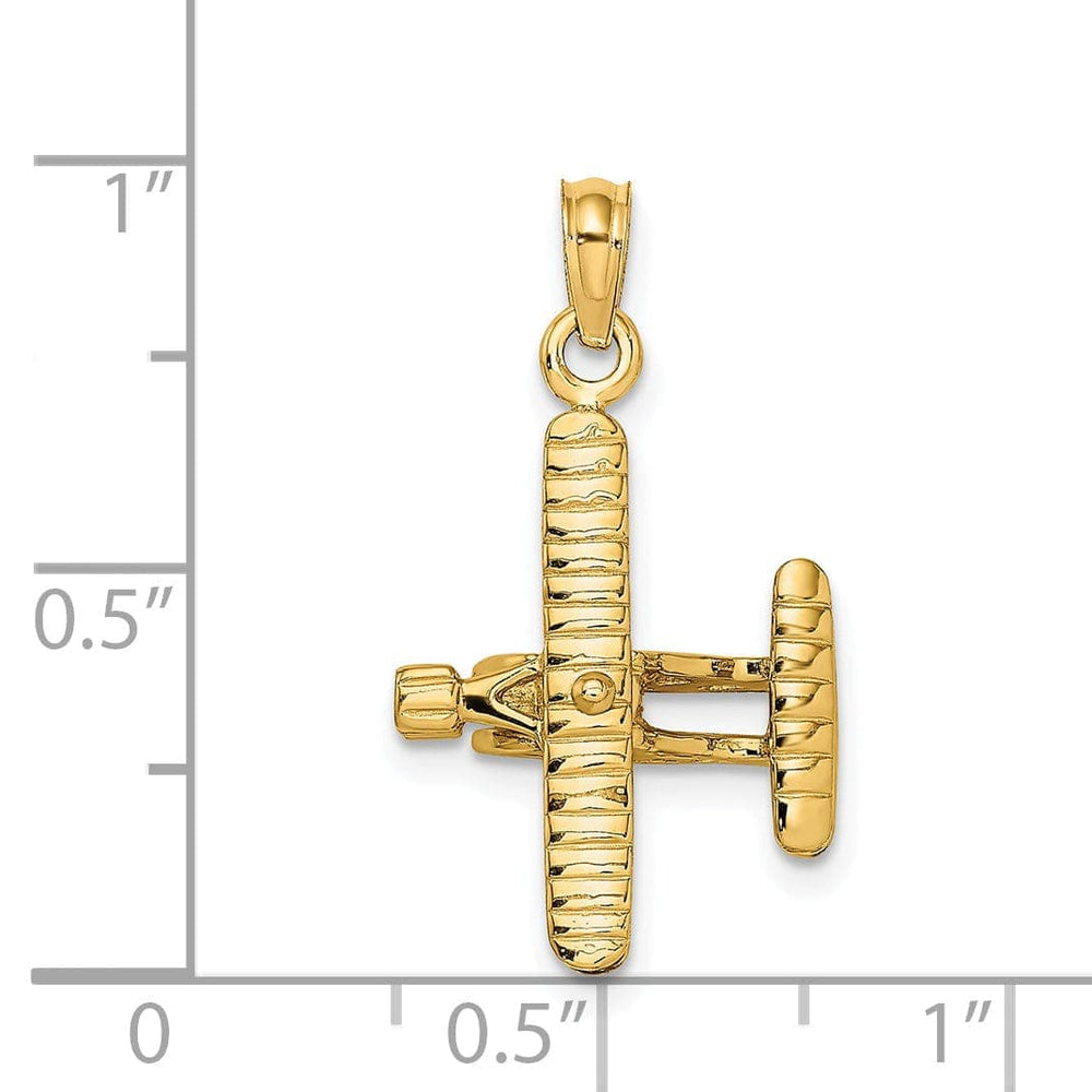 Lovely Rita's Pendants & Charms 14k Yellow Gold Polished Textured Finish 3-Dimensional Bi-Air Plane with Ribbed Wings Charm Pendant