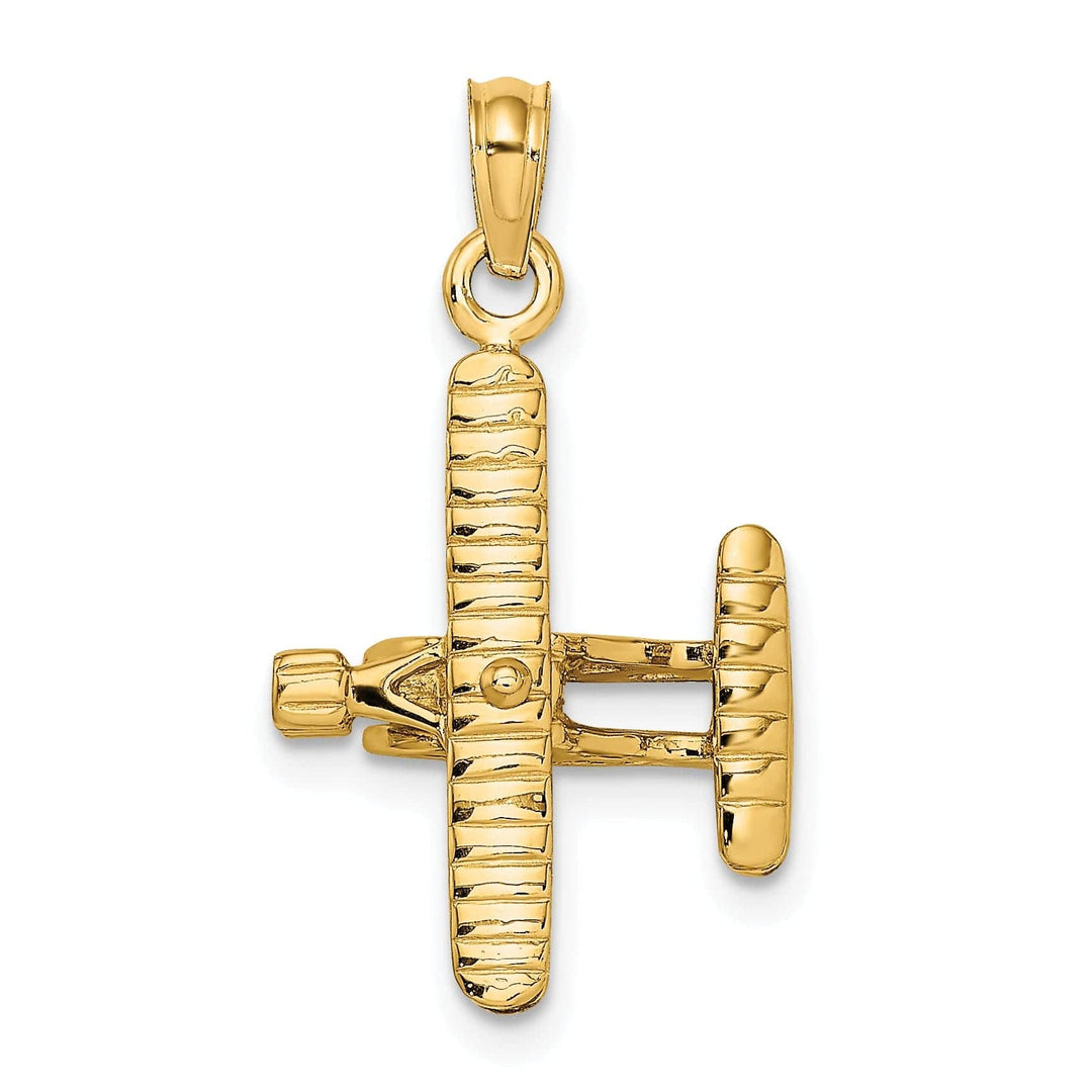 Lovely Rita's Pendants & Charms 14k Yellow Gold Polished Textured Finish 3-Dimensional Bi-Air Plane with Ribbed Wings Charm Pendant