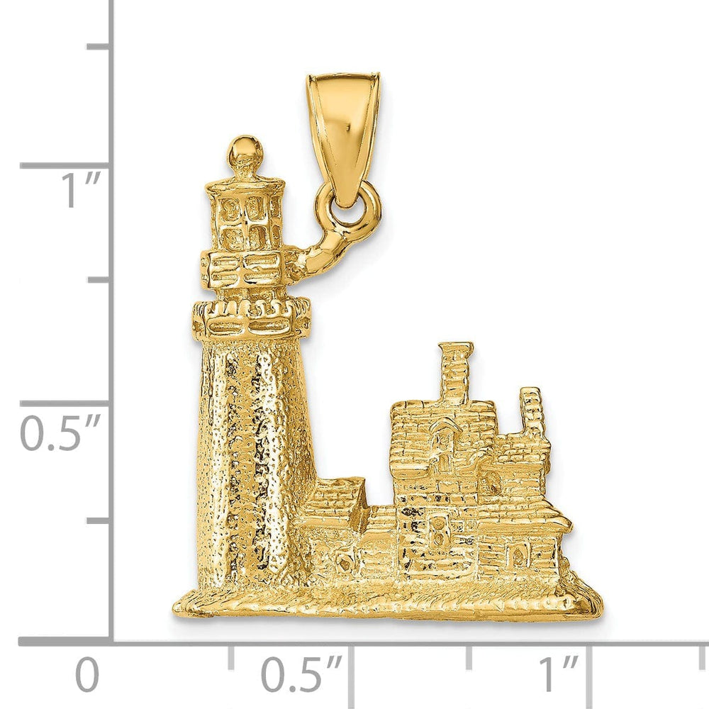 Lovely Rita's Pendants & Charms 14k Yellow Gold Polished Textured Finish 3-Dimensional Cape Cod Lighthouse Charm Pendant Pendant