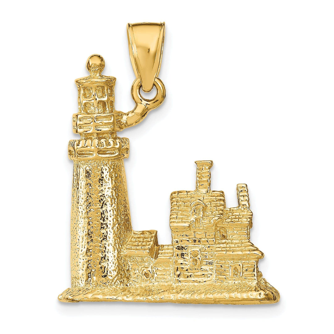 Lovely Rita's Pendants & Charms 14k Yellow Gold Polished Textured Finish 3-Dimensional Cape Cod Lighthouse Charm Pendant Pendant