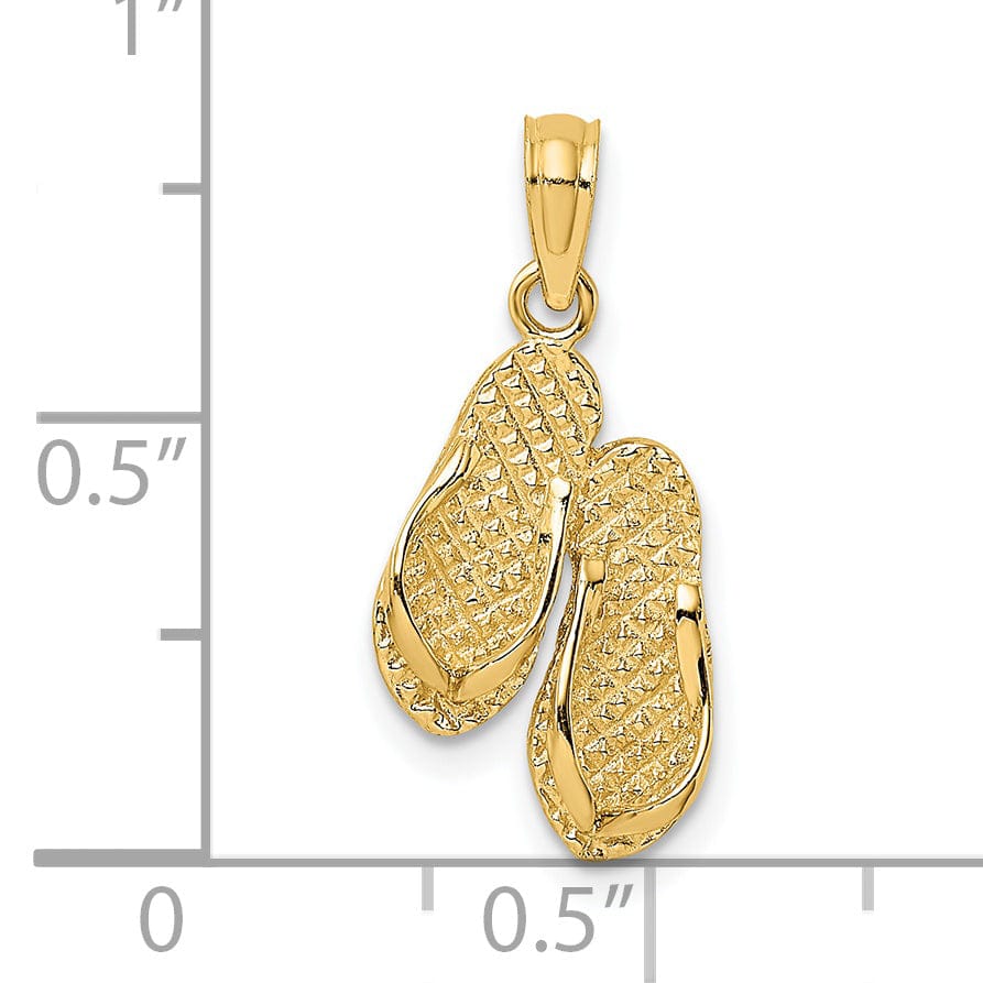 Lovely Rita's Pendants & Charms 14K Yellow Gold Polished Textured Finish 3-Dimensional CAPE MAY Double Flip-flop Sandles Charm Pendant