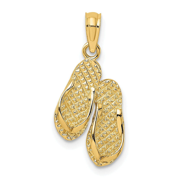 Lovely Rita's Pendants & Charms 14K Yellow Gold Polished Textured Finish 3-Dimensional CAPE MAY Double Flip-flop Sandles Charm Pendant