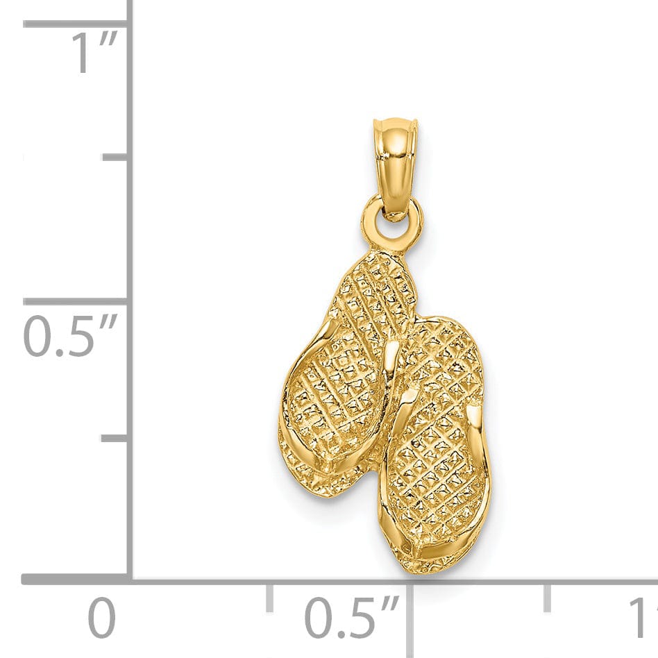 Lovely Rita's Pendants & Charms 14k Yellow Gold Polished Textured Finish 3-Dimensional DESTIN, FLORIDA Double Flip-Flop Sandles Charm Pendant