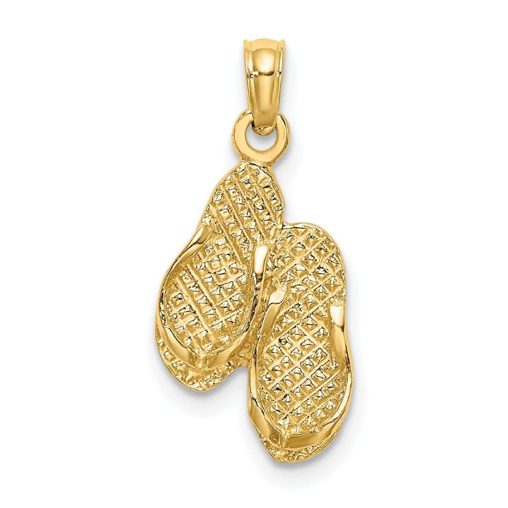 Lovely Rita's Pendants & Charms 14k Yellow Gold Polished Textured Finish 3-Dimensional DESTIN, FLORIDA Double Flip-Flop Sandles Charm Pendant