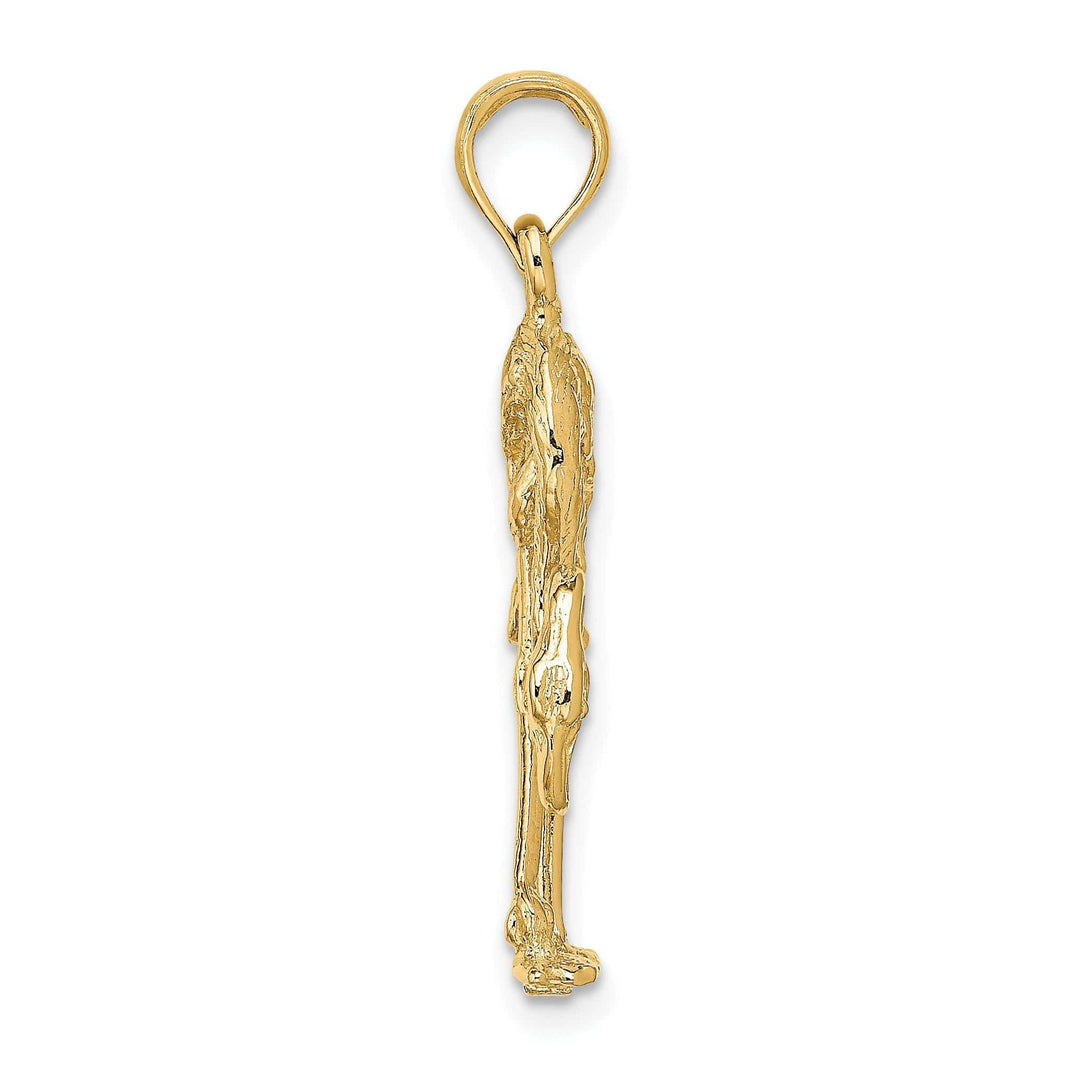 Lovely Rita's Pendants & Charms 14K Yellow Gold Polished Textured Finish 3-Dimensional Flamingo Design Charm Pendant