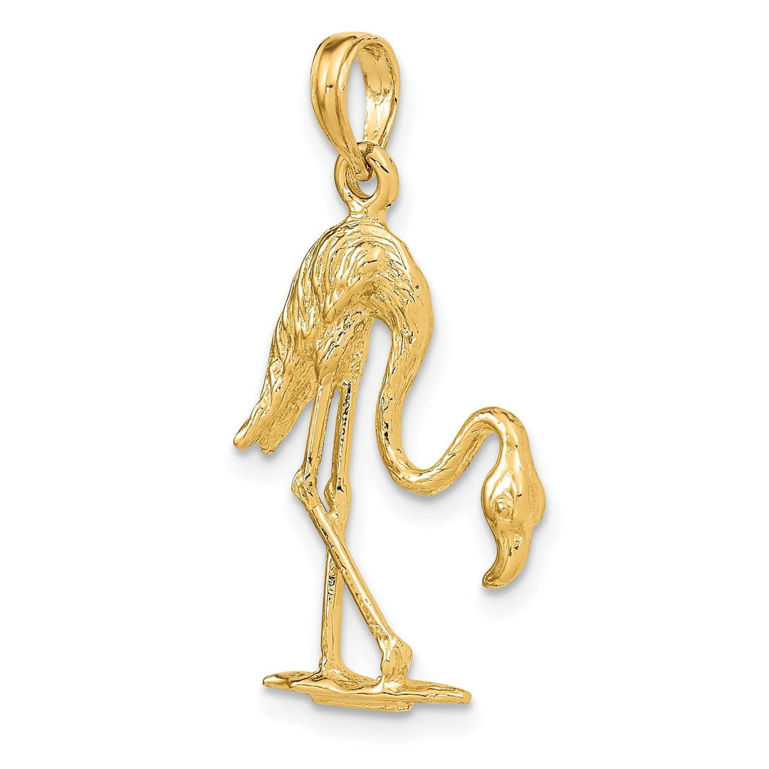 Lovely Rita's Pendants & Charms 14K Yellow Gold Polished Textured Finish 3-Dimensional Flamingo Design Charm Pendant