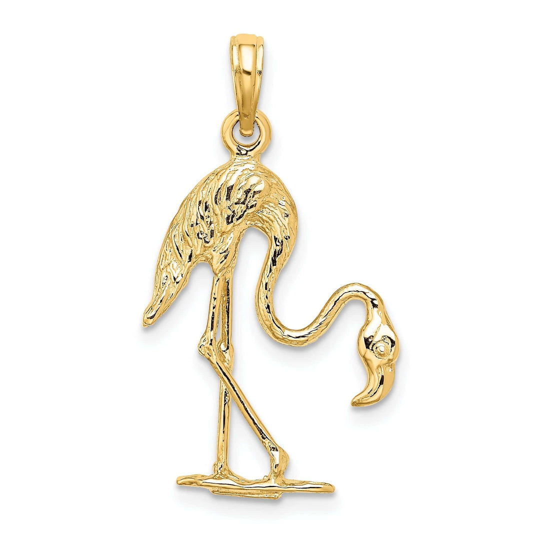 Lovely Rita's Pendants & Charms 14K Yellow Gold Polished Textured Finish 3-Dimensional Flamingo Design Charm Pendant