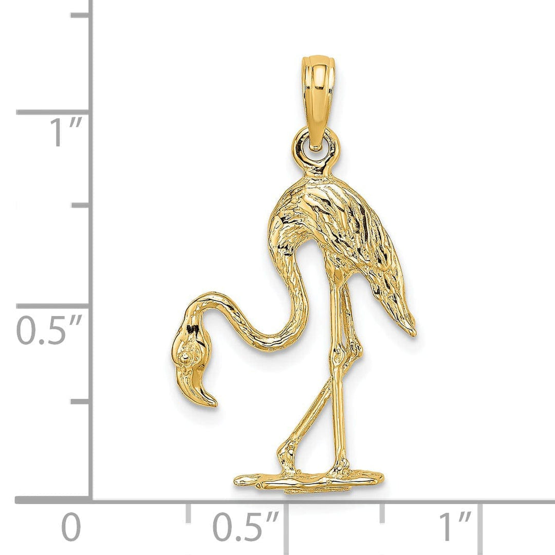Lovely Rita's Pendants & Charms 14K Yellow Gold Polished Textured Finish 3-Dimensional Flamingo Design Charm Pendant