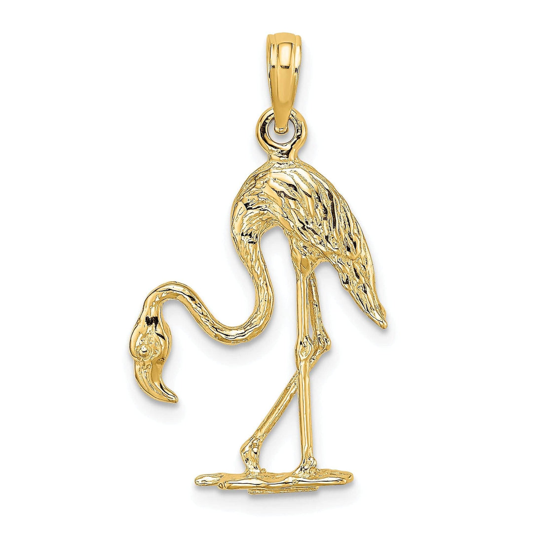 Lovely Rita's Pendants & Charms 14K Yellow Gold Polished Textured Finish 3-Dimensional Flamingo Design Charm Pendant