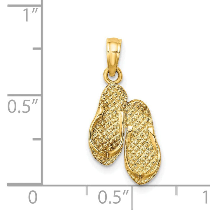 Lovely Rita's Pendants & Charms 14k Yellow Gold Polished Textured Finish 3-Dimensional FORT MYERS, FLORIDA Double Flip-Flop Sandles Charm Pendant