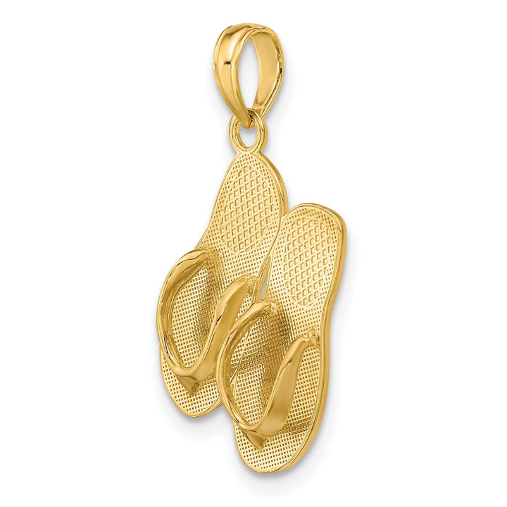 Lovely Rita's Pendants & Charms 14k Yellow Gold Polished Textured Finish 3-Dimensional HAWAII ALOHA Double Flip-Flop Sandle Charm Pendant