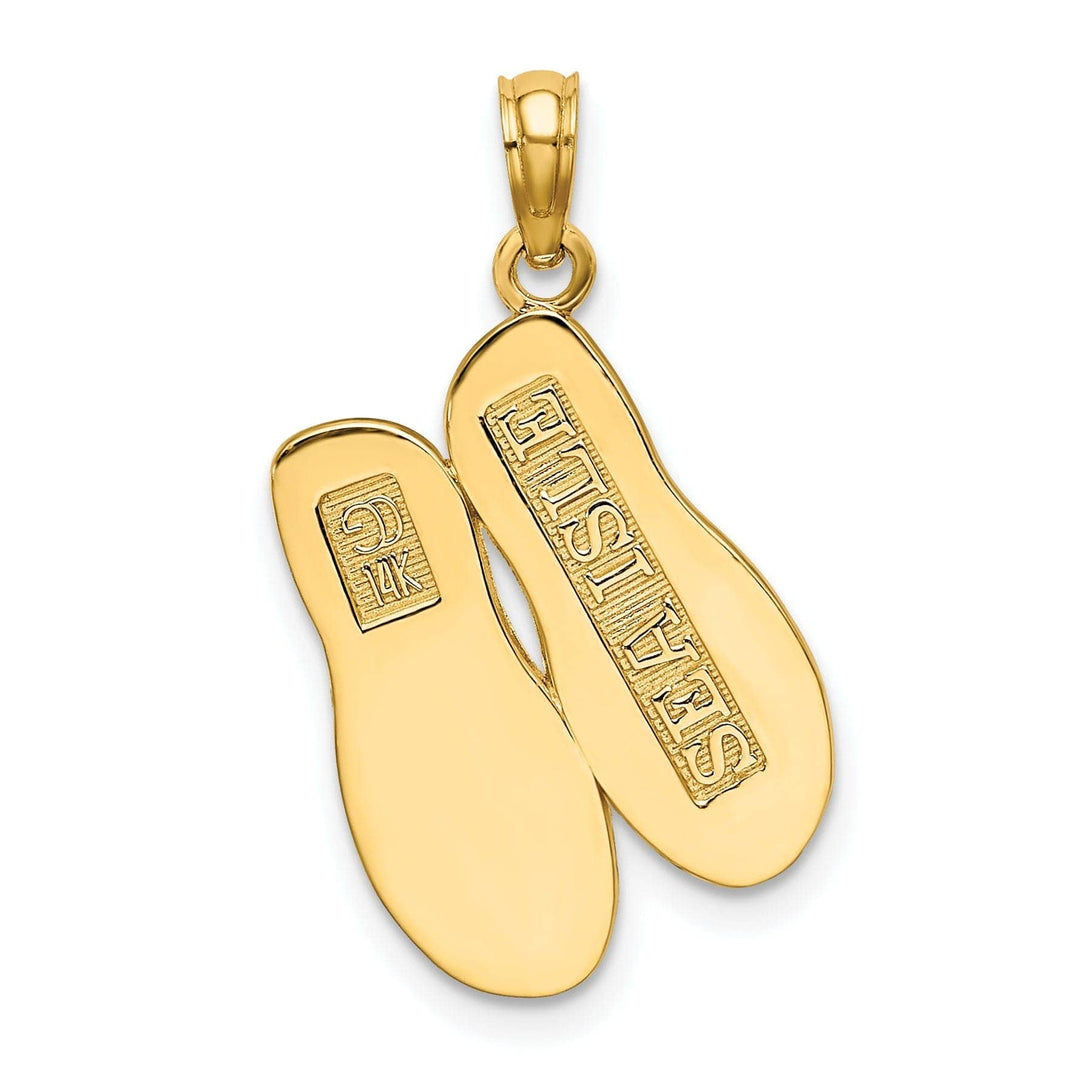 Lovely Rita's Pendants & Charms 14K Yellow Gold Polished Textured Finish 3-Dimensional Large Size SEA ISLE Double Flip Flop Sandles Charm Pendant