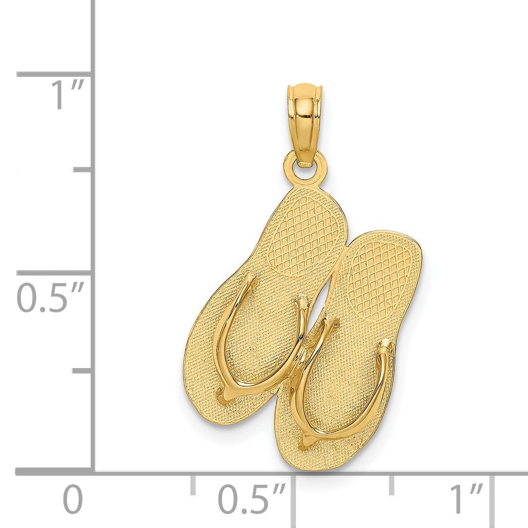Lovely Rita's Pendants & Charms 14K Yellow Gold Polished Textured Finish 3-Dimensional Large Size SEA ISLE Double Flip Flop Sandles Charm Pendant