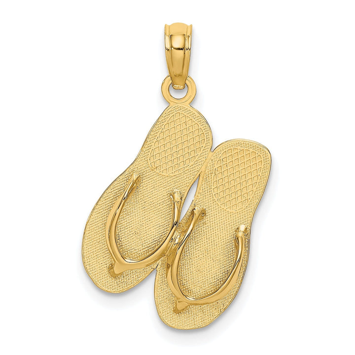 Lovely Rita's Pendants & Charms 14K Yellow Gold Polished Textured Finish 3-Dimensional Large Size SEA ISLE Double Flip Flop Sandles Charm Pendant